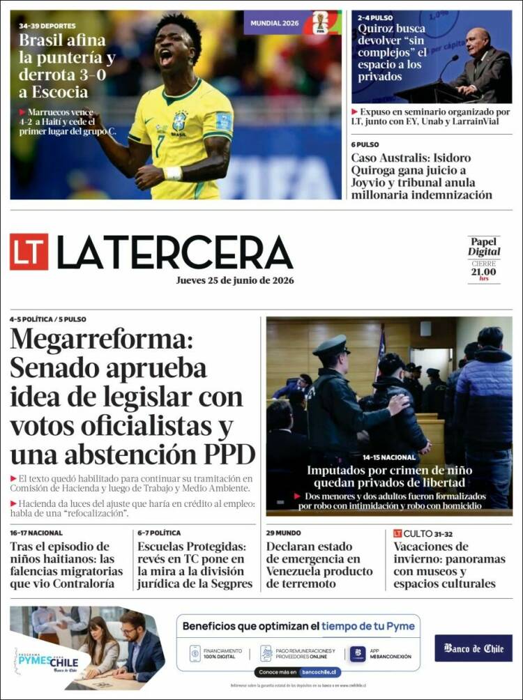 Portada de La Tercera (Chile)