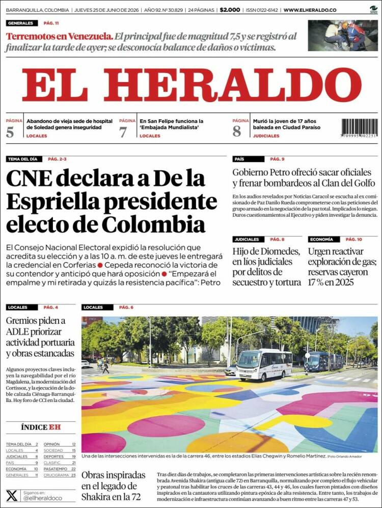 Portada de El Heraldo (Colombia)