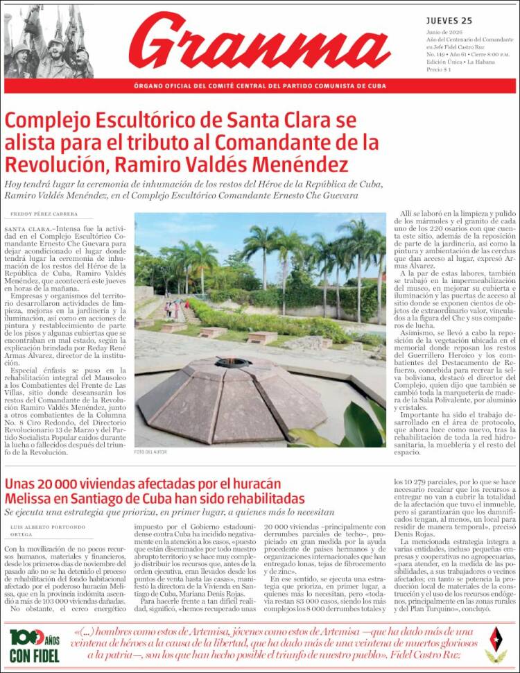 Portada de Granma (Cuba)