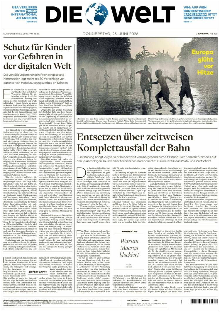 Portada de Die Welt (Alemania)