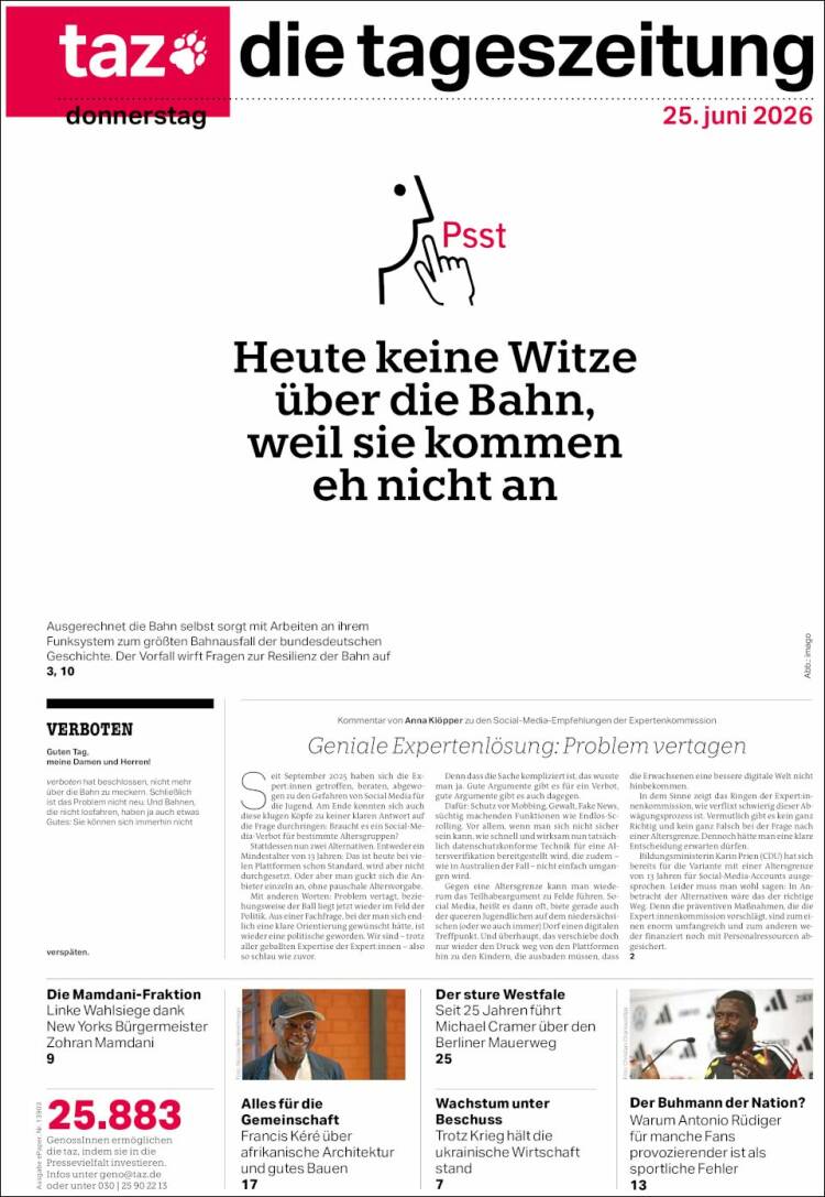 Portada de Die Tageszeitung (Alemania)