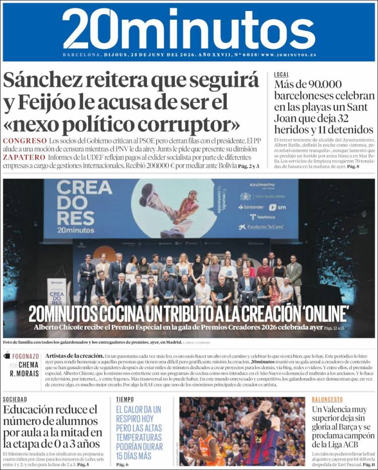 Portada de 20 Minutos - Barcelona (Espa&ntilde;a)