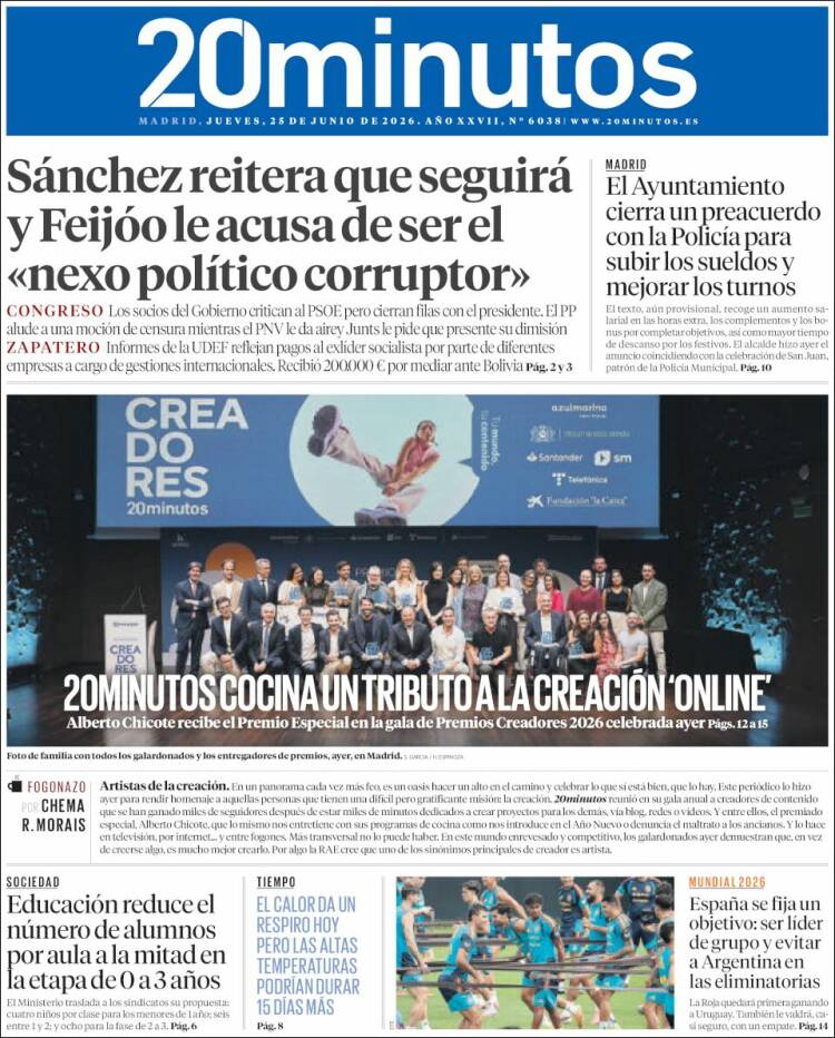 Portada de 20 Minutos - Madrid (Espa&ntilde;a)