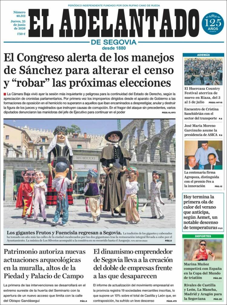 Portada de El Adelantado de Segovia (Espa&ntilde;a)