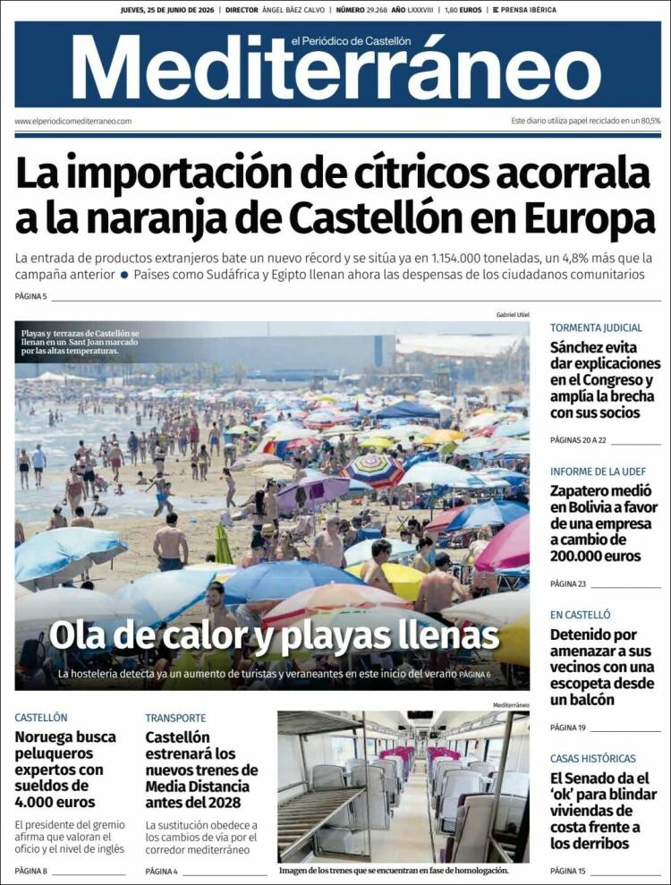 Portada de El Periódico Mediterraneo (Espa&ntilde;a)