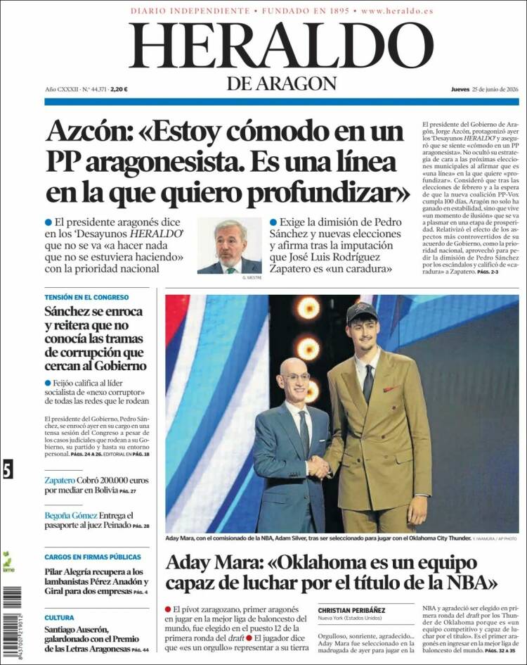 Portada de Heraldo de Aragón (Espa&ntilde;a)