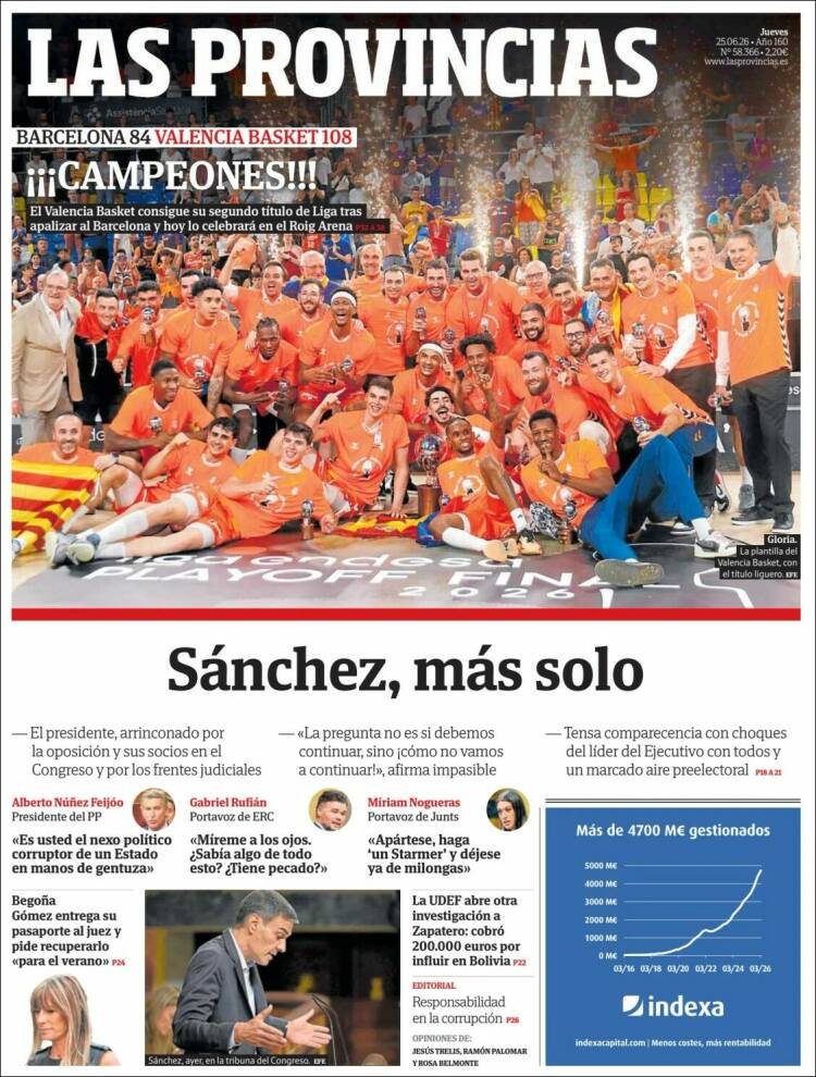 Portada de Las Provincias (Espa&ntilde;a)