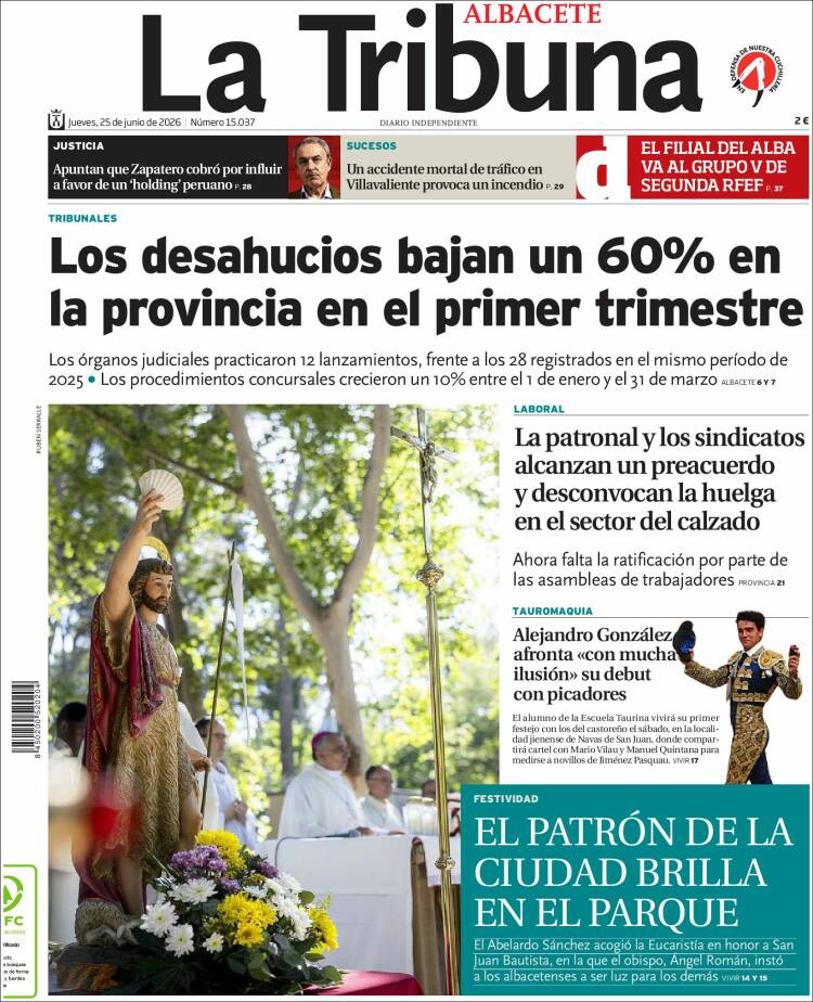 Portada de La Tribuna de Albacete (Espa&ntilde;a)