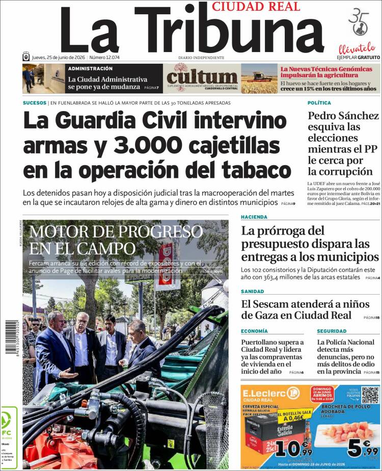 Portada de La Tribuna de Ciudad Real (Espa&ntilde;a)