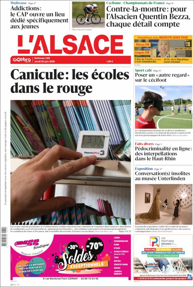Portada de Journal L'Alsace (Francia)