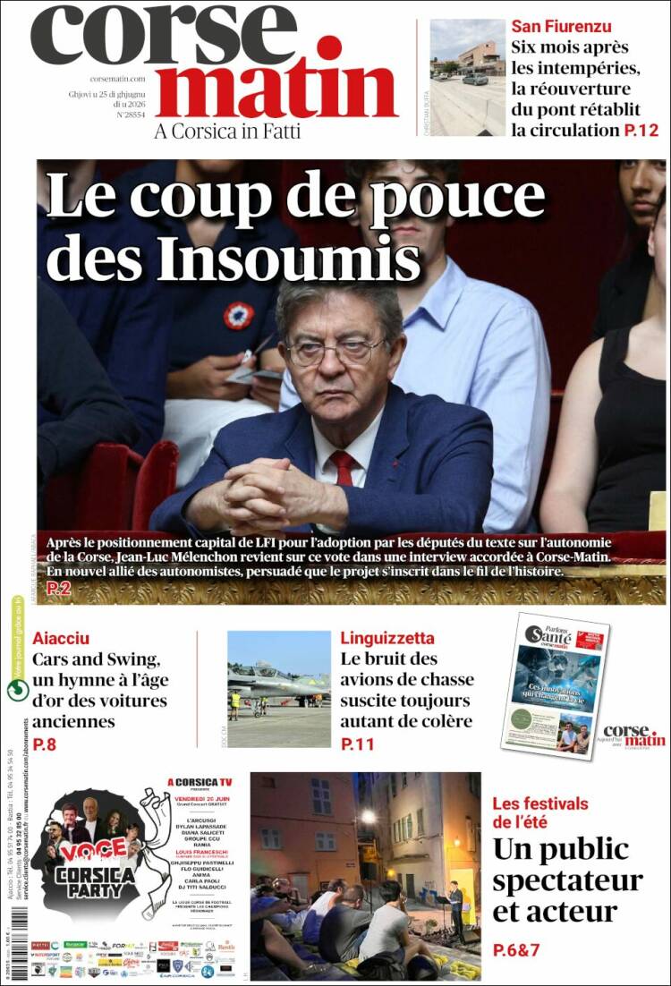 Portada de Corse-Matin (Francia)