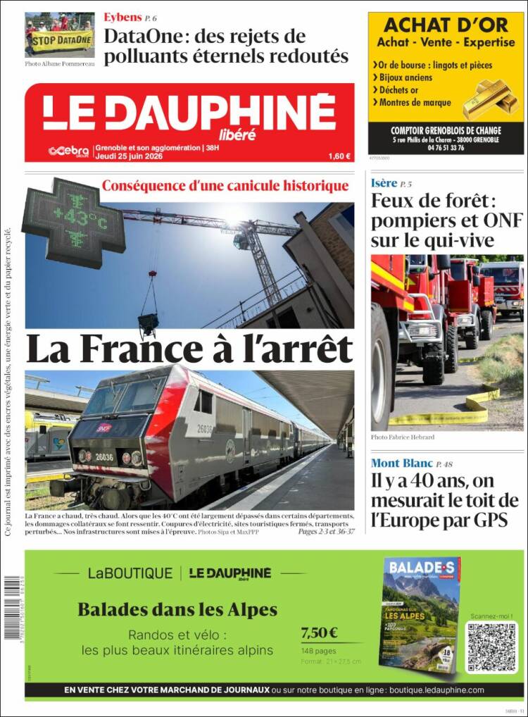 Portada de Le Dauphiné Libéré (Francia)