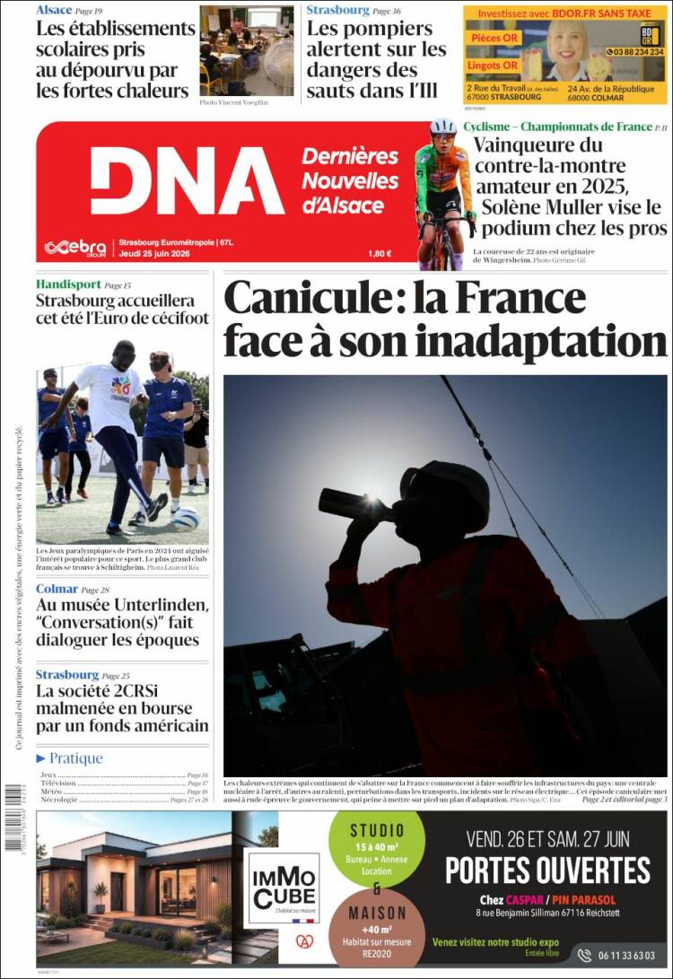 Portada de Les Dernières Nouvelles d'Alsace (Francia)