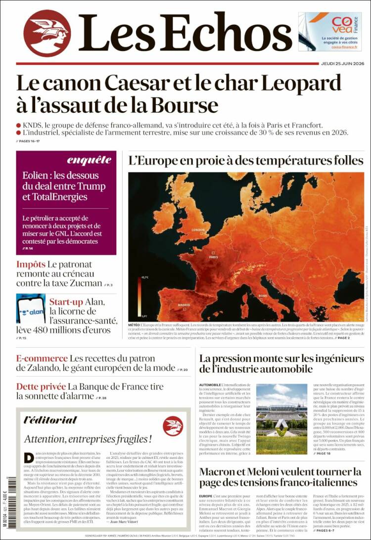 Portada de Les Echos (Francia)