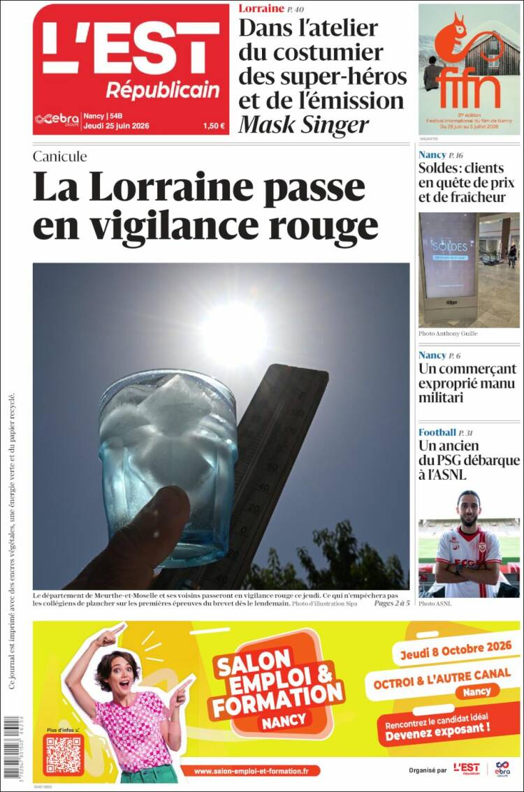 Portada de L'Est Republicain (Francia)