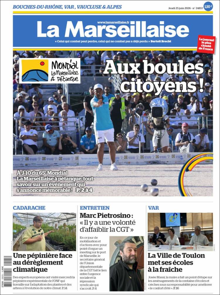 Portada de La Marseillaise (Francia)