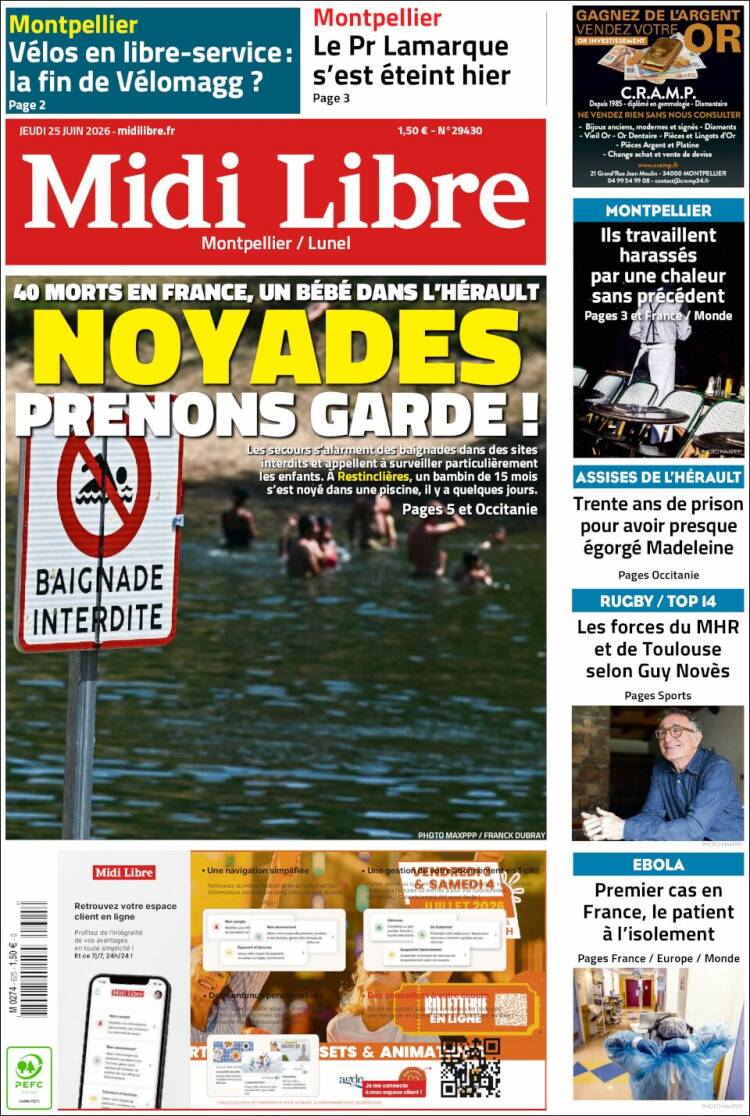 Portada de Midi Libre (Francia)