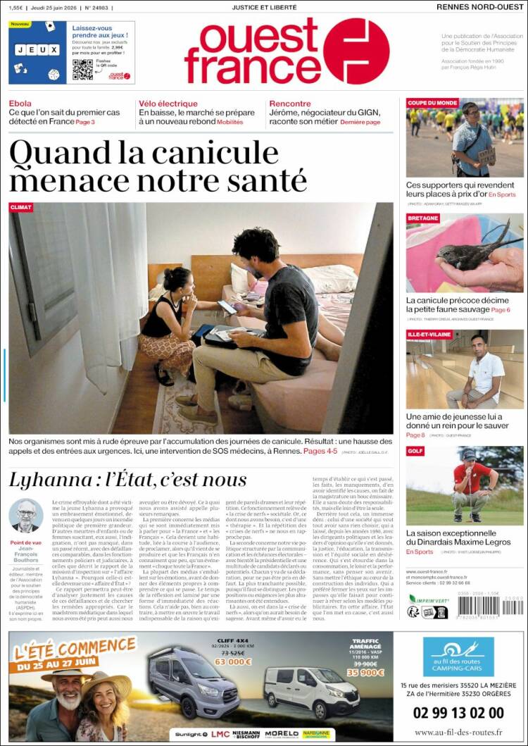 Portada de Ouest France (Francia)
