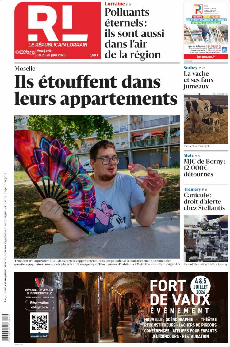 Portada de Le Republicain Lorrain (Francia)