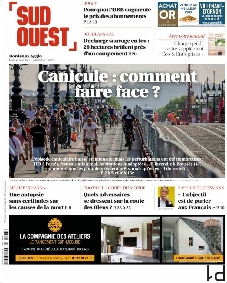Portada de Sud Ouest (Francia)