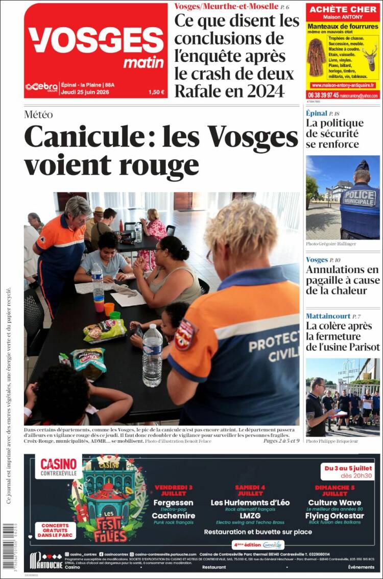 Portada de Vosges Matin (Francia)