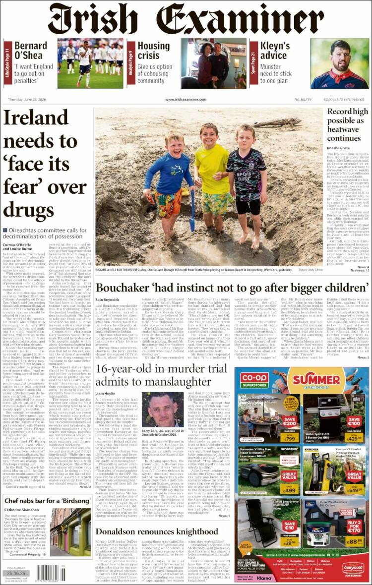 Portada de Irish Examiner (Irlanda)