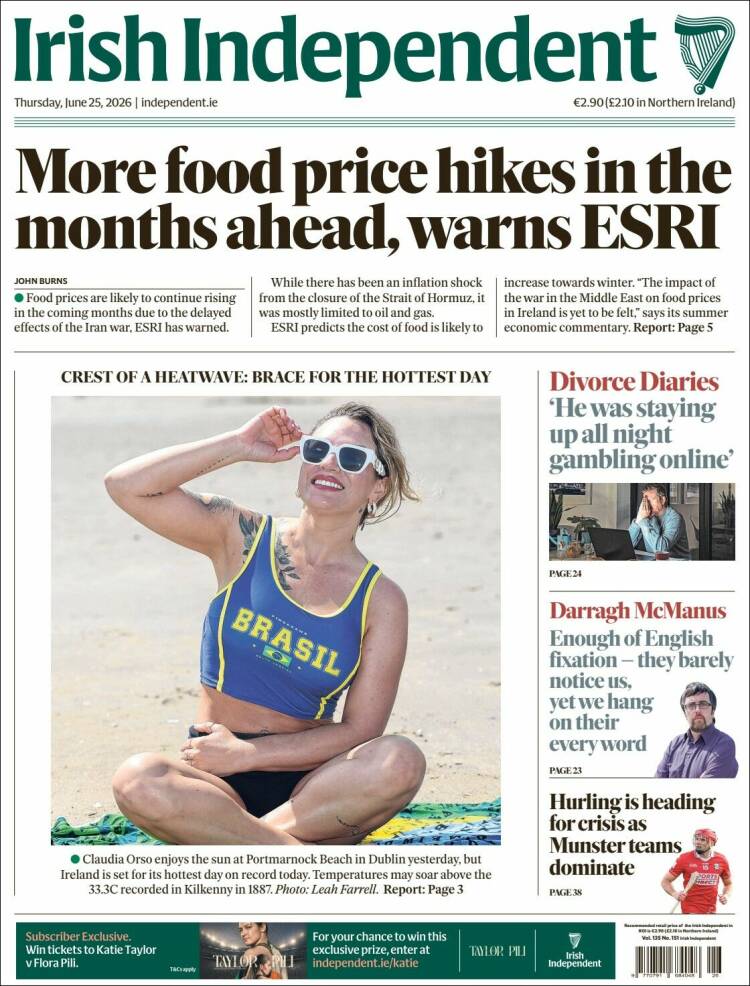 Portada de Irish Independent (Irlanda)