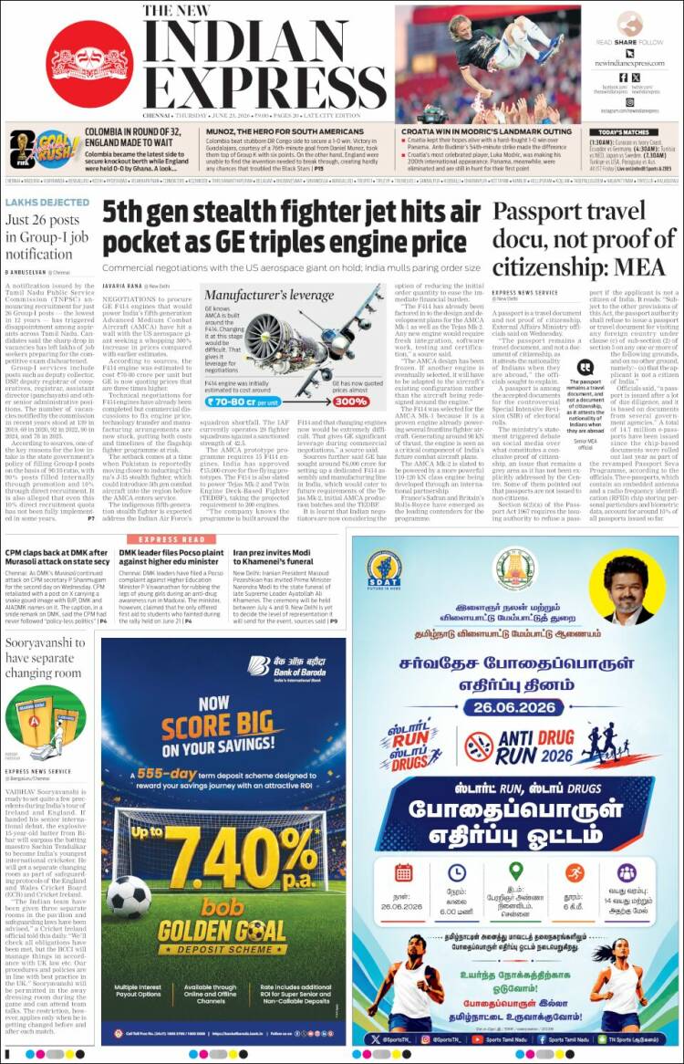Portada de New Indian Express (India)