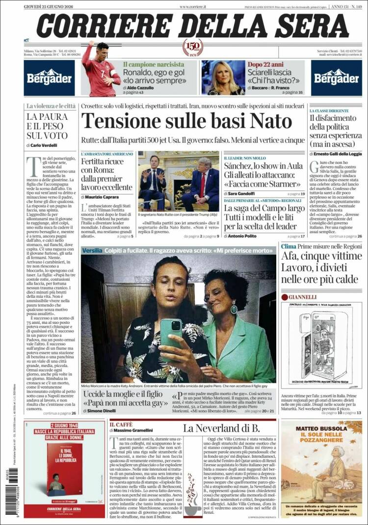 Portada de Corriere della Sera (Italia)