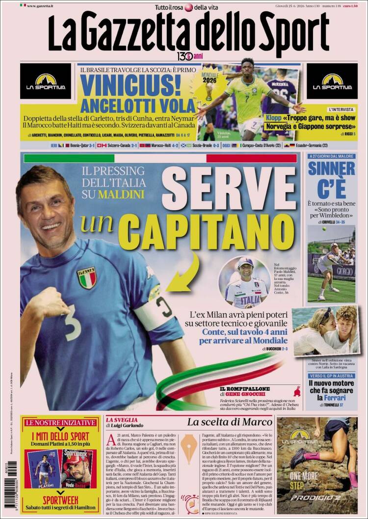 Portada de La Gazzetta dello Sport (Italia)