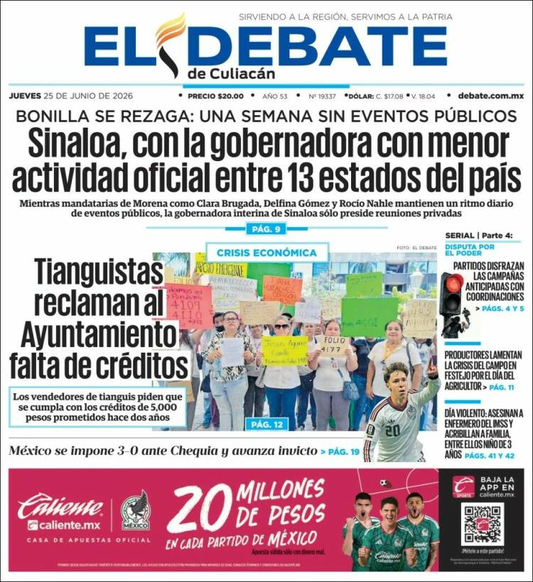 Portada de El Debate de Culiacán (M&eacute;xico)