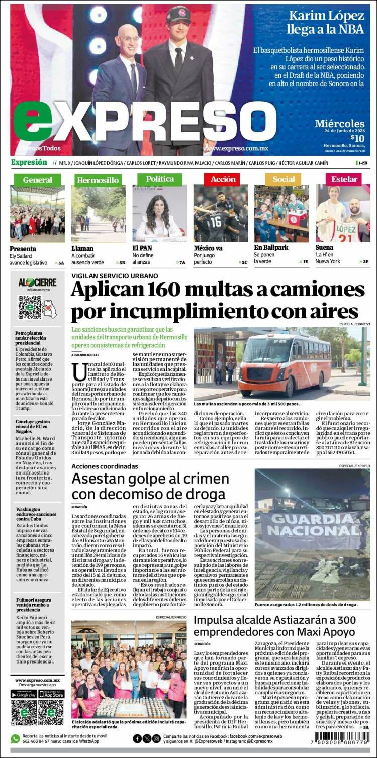 Portada de Expreso (M&eacute;xico)