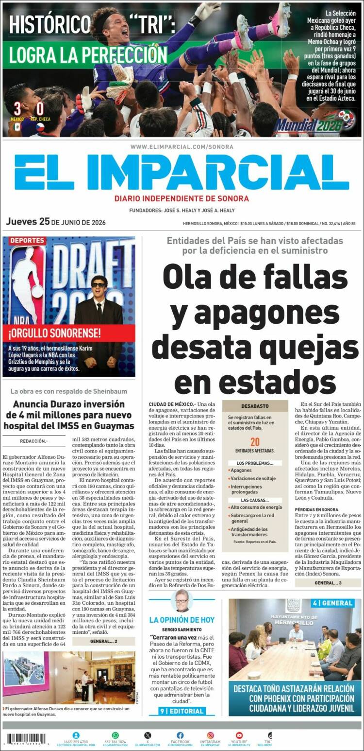 Portada de El Imparcial (M&eacute;xico)