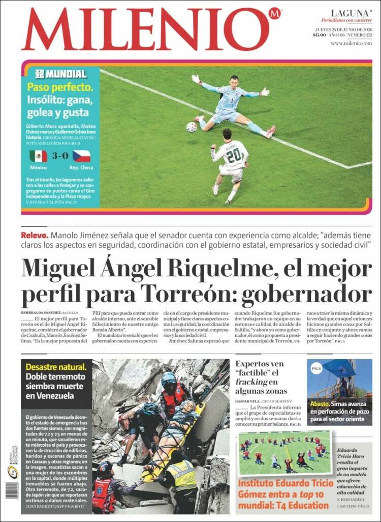 Portada de Milenio - Laguna (M&eacute;xico)