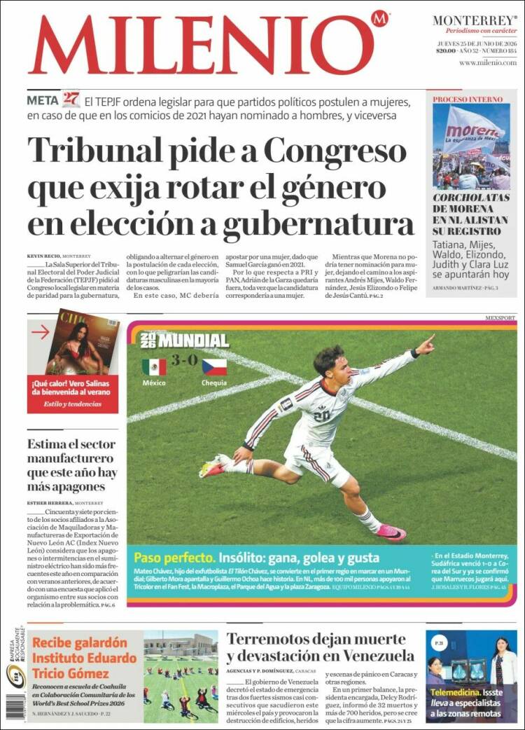 Portada de Milenio de Monterrey (M&eacute;xico)