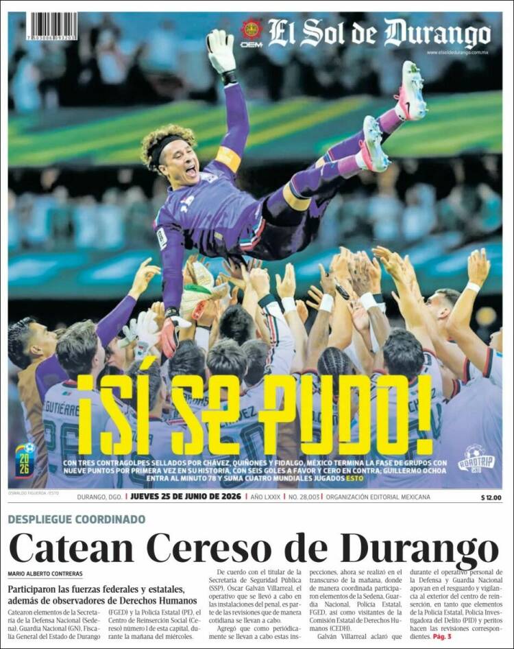 Portada de El Sol de Durango (M&eacute;xico)