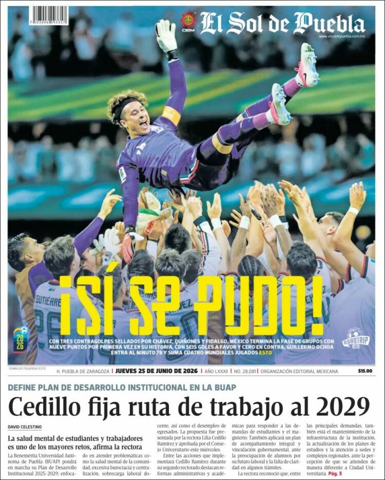 Portada de El Sol de Puebla (M&eacute;xico)