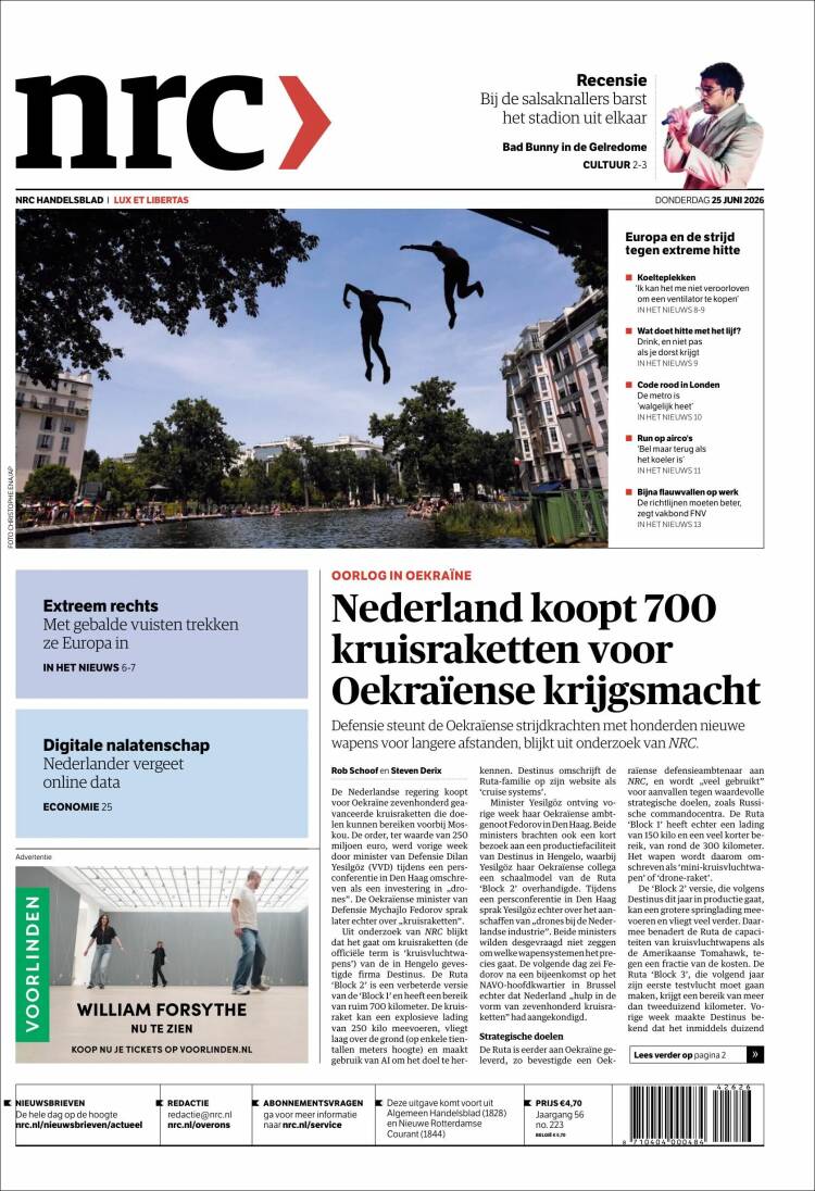 Portada de NRC Handelsblad (Pa&iacute;ses Bajos)