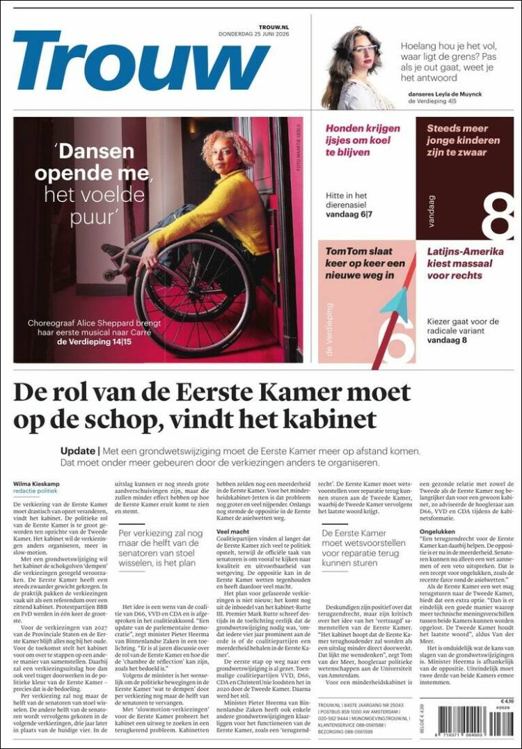 Portada de Trouw (Pa&iacute;ses Bajos)