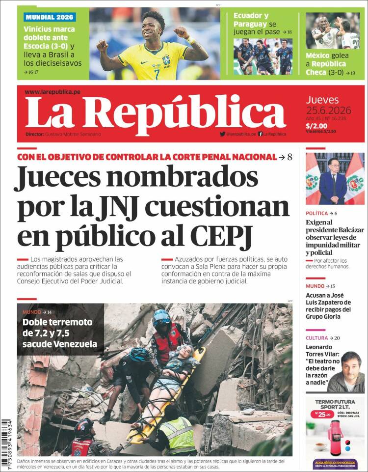 Portada de La Republica (Per&uacute;)