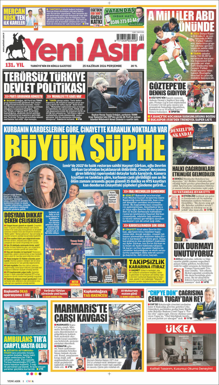 Portada de Yeni Asır (Turqu&iacute;a)