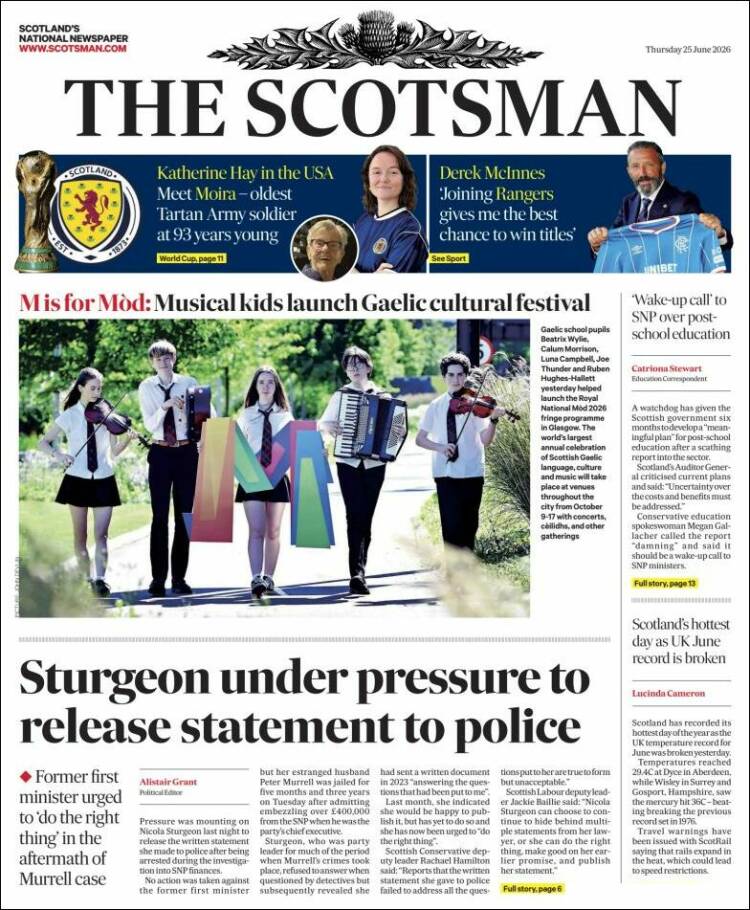 Portada de The Scotsman (Reino Unido)