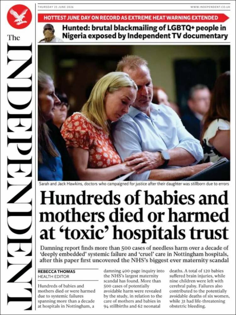 Portada de The Independent (Reino Unido)
