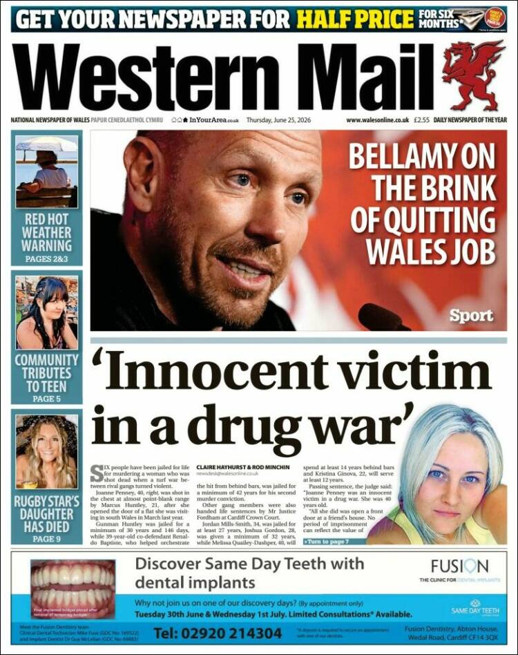 Portada de Western Mail (Reino Unido)