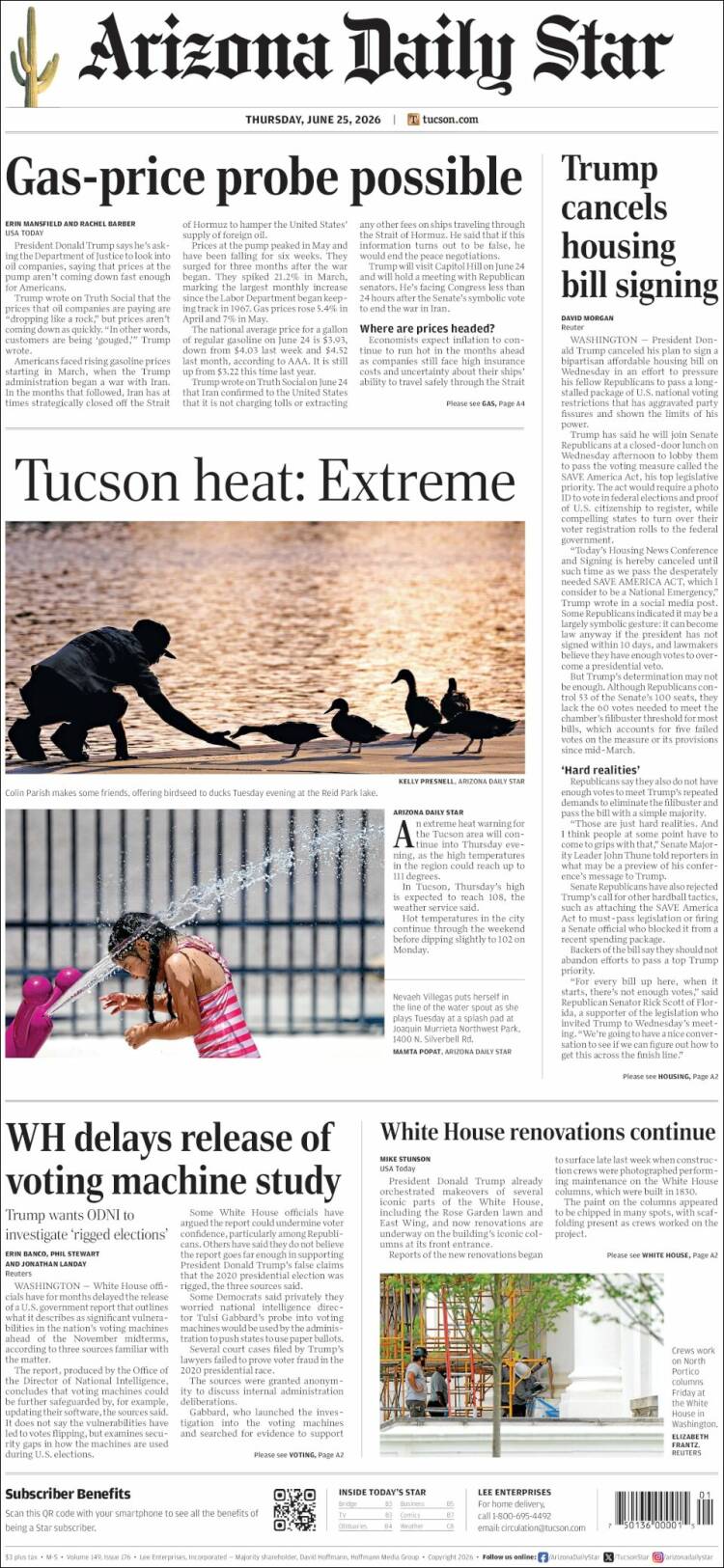 Portada de Arizona Daily Star (USA)