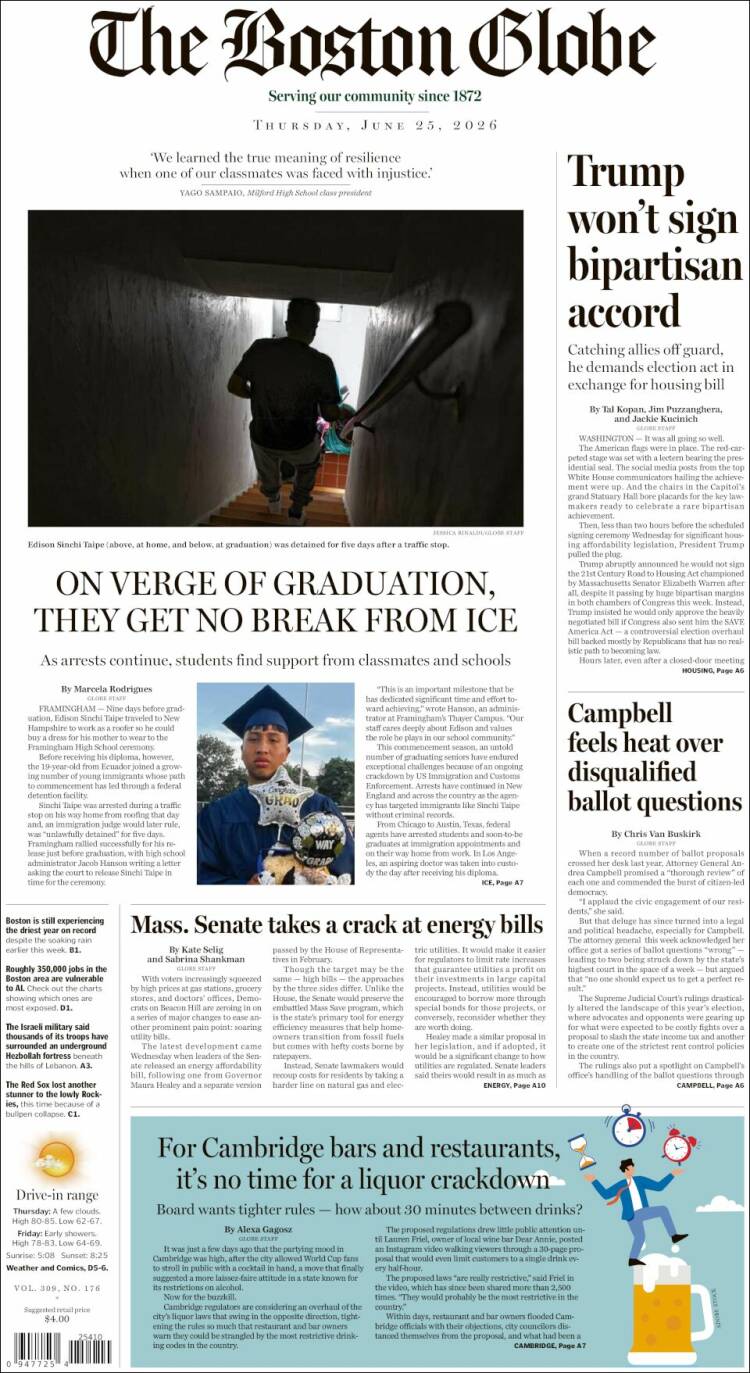 Portada de Boston Globe (USA)