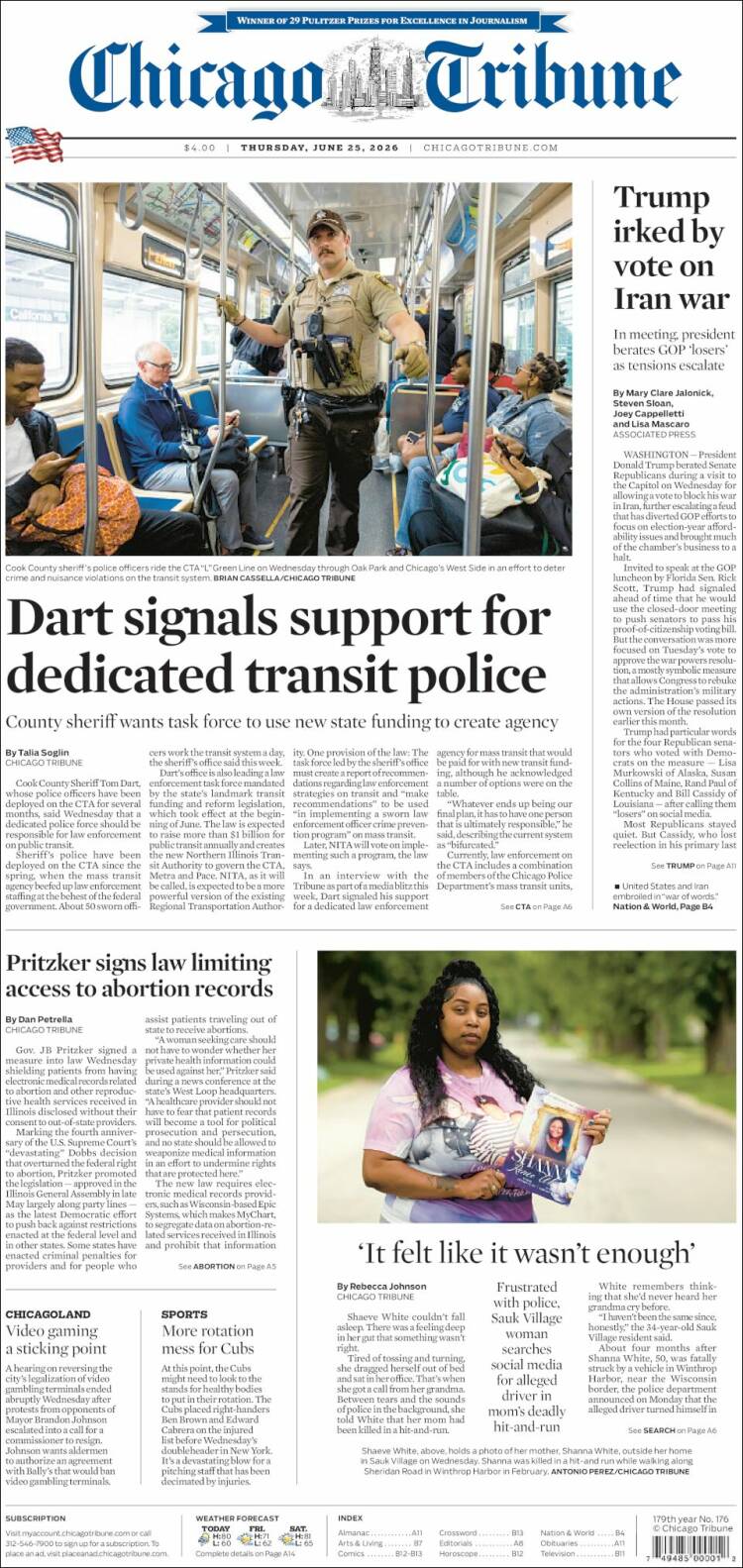 Portada de Chicago Tribune (USA)