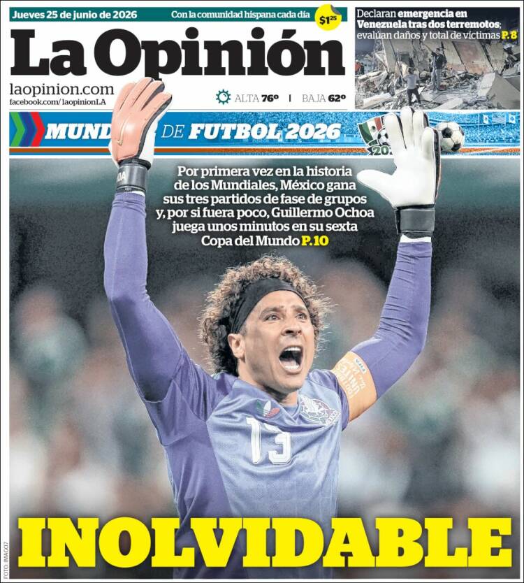 Portada de La Opinión (USA)
