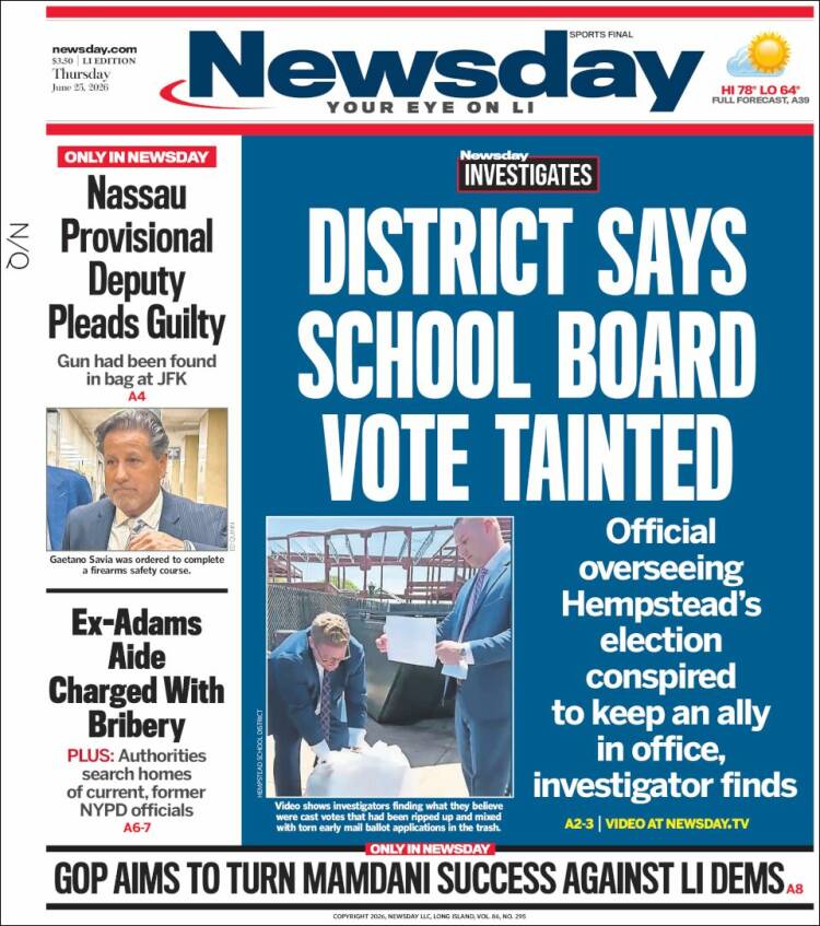 Portada de Newsday (USA)
