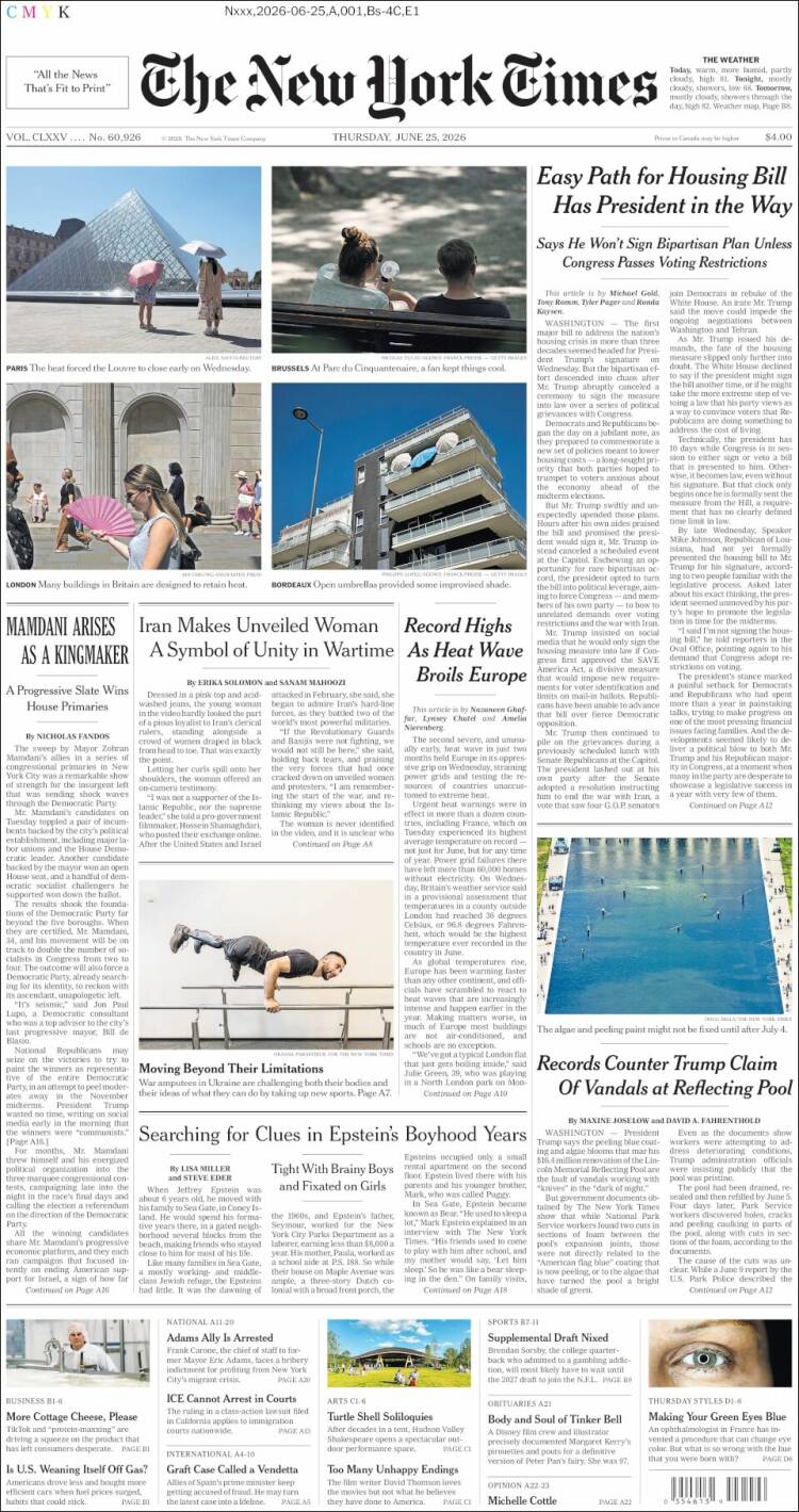 Portada de New York Times (USA)